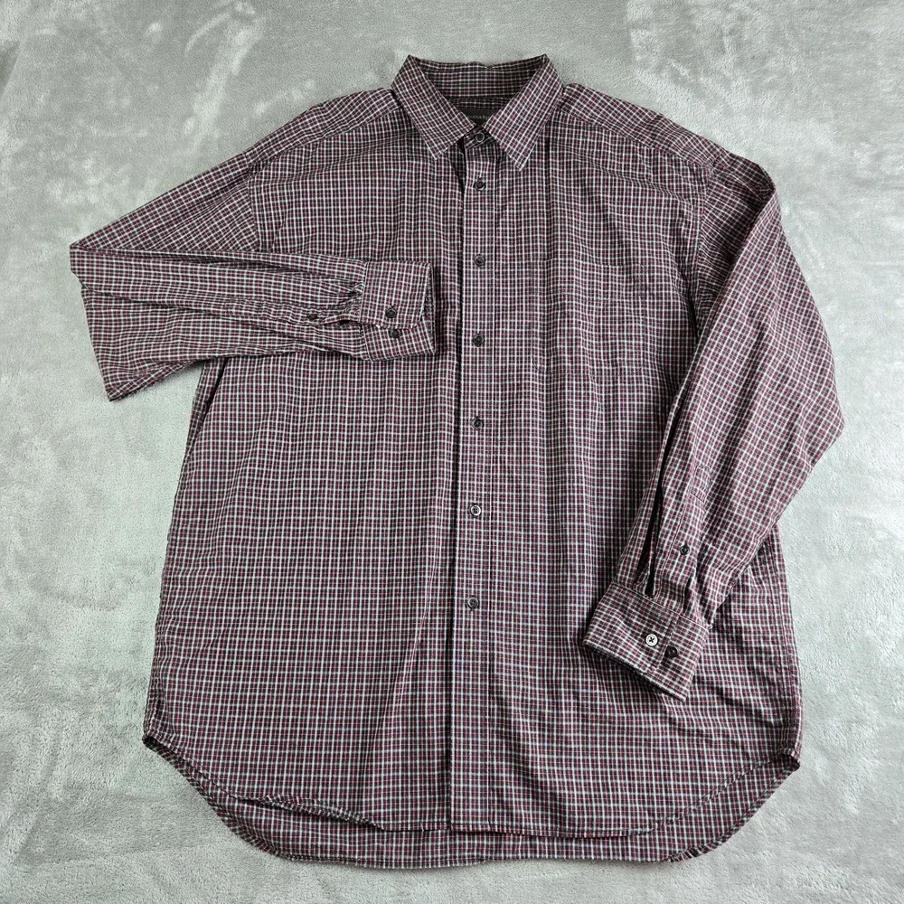 Banana Republic Shirt Mens XL Gray Red Checkered Long Sleeve Casual Career Work